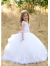 Beaded White Lace Tulle Corset Back Flower Girl Dress